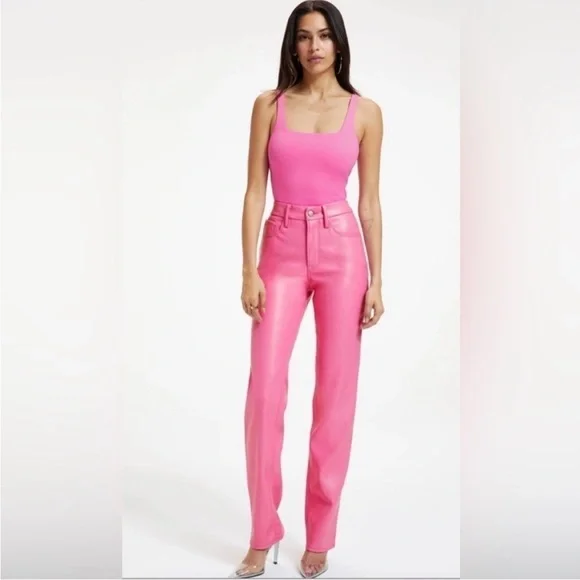 Good American Good Icon Faux Leather Pants💕SOLD OUT💕Barbie Core Pink Size 4/27 - Picture 4 of 12